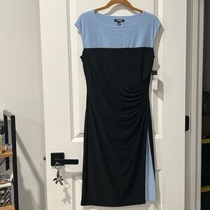 Chaps Navy and Light Blue Midi Dress Women’s Size M NWT